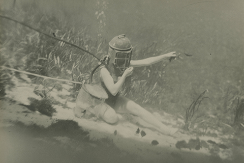 vintage photo of Individual underwater